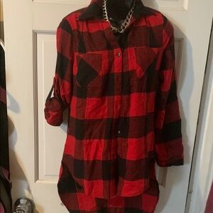 Red and Black Plaid Button Down Shirt
